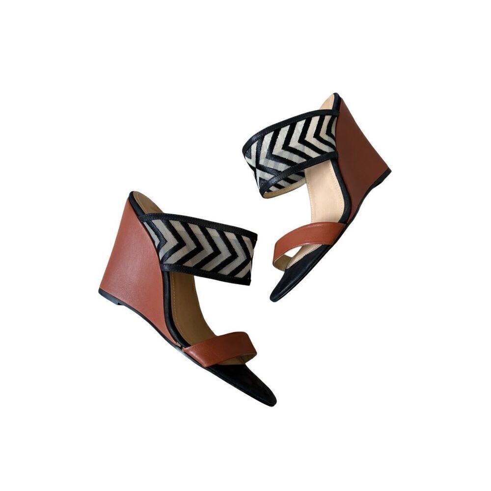 L’agence Strappy Wedge Heel Brown Black Size 7.5 Slides‎ Sandals